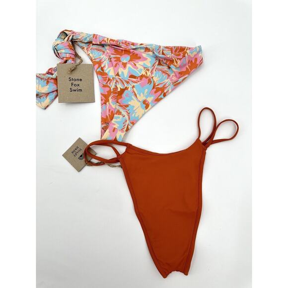 Stone Fox Swim & Toast Swim Floral Pink Tie Cheeky Bikini Bottoms Size XS NWT - Picture 4 of 5